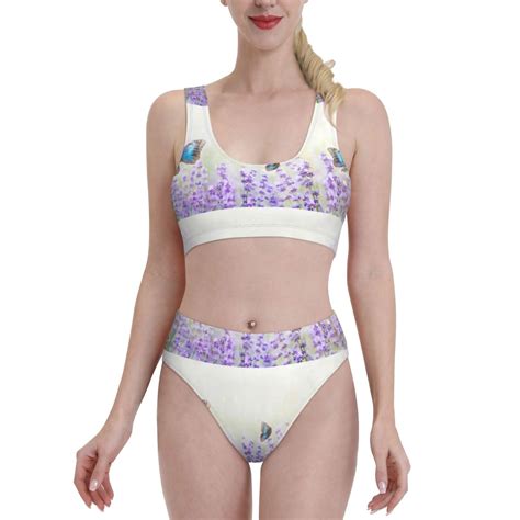 Lukts Women High Waisted Bikini Set Lavender And Butterfly Swimsuit 2 Piece Bathing Suit Tummy