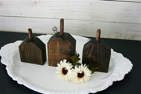 Wooden Pumpkin Set Rustic Wood Pumpkins Halloween Decor Etsy