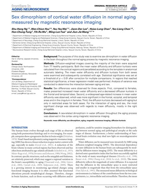 PDF Sex Dimorphism Of Cortical Water Diffusion In Normal Aging