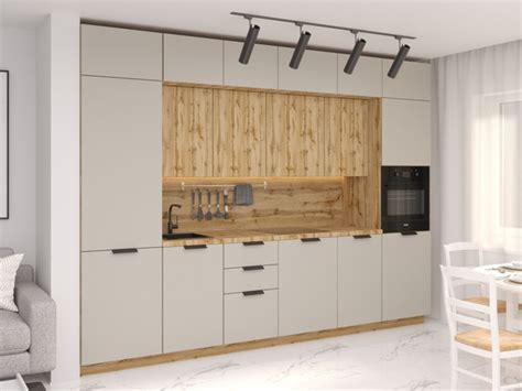 Кухонный гарнитур Фьюжн Silky Grey/Флэт Wotan Oak 2S, 3300 мм купить по ...
