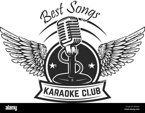 Karaoke Club Label Template Emblem With Vintage Microphone And Stock