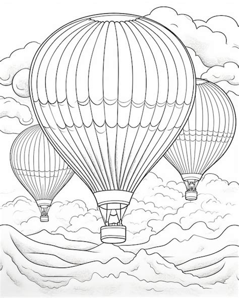 Hot Air Balloons And Sky Coloring Pages Premium AI Generated Image