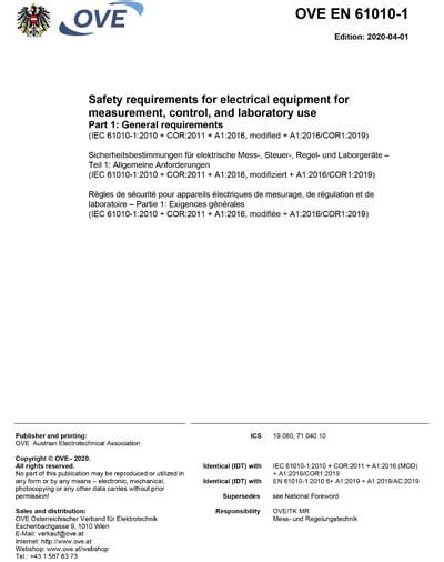 OVE EN 61010-1:2020 - Safety requirements for electrical equipment for ...