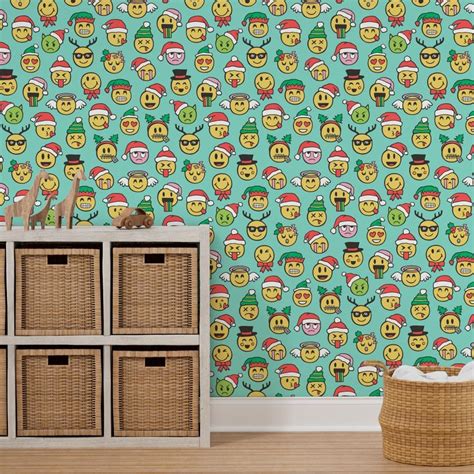 Christmas Holidays Smiley Emoticon Emoji Wallpaper | Spoonflower