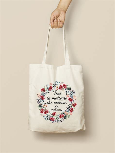 Tote Bag Sac Coton Personnalis Couronne De Fleurs Champ Tre Etsy