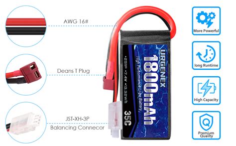 URGENEX Batería Lipo de 7 4 V 2S 35C 1800 mAh recargable RC con