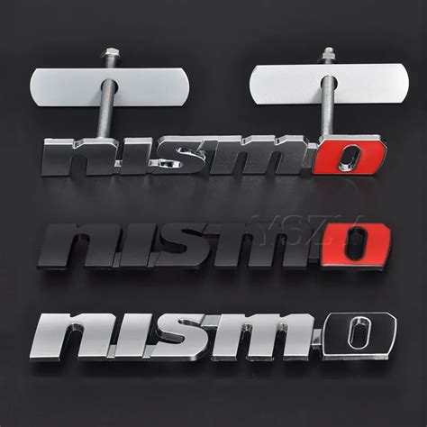 Silver Red Nismo Front Grill Grilles Plus Rear Emblem Badge Sticker For