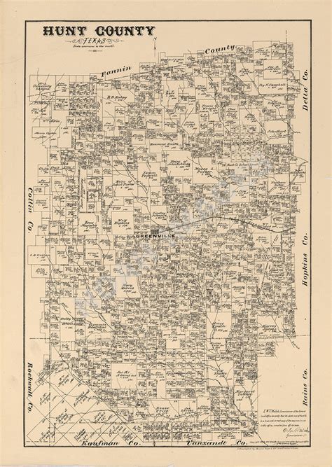 Map of Hunt County TX c1879 repro 16x24 | eBay