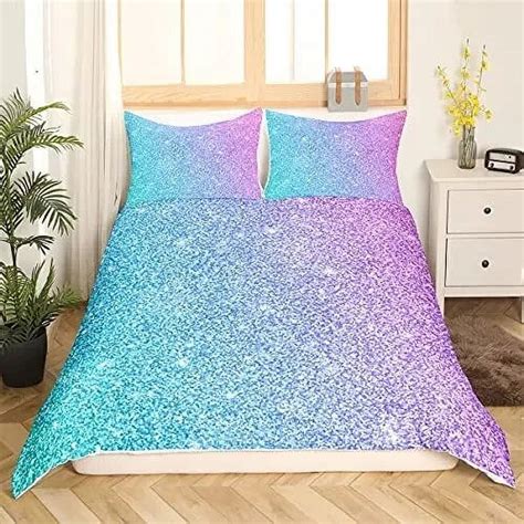 Colorful Glitter Duvet Cover Set Girly Pink Pastel Modern Girls Women Comforter Cover Double