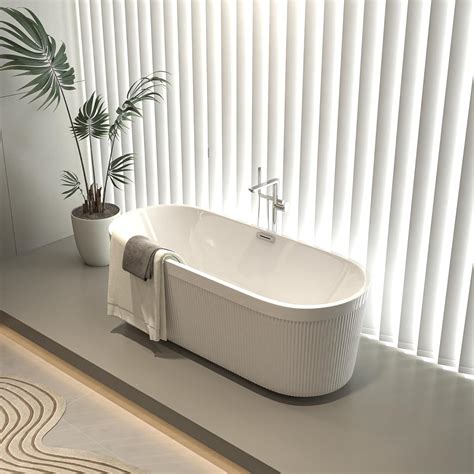 Acrylic Freestanding 59" Bathtub with Unique Pleated Design,Spacious