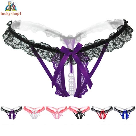 Sexy Lace Underwear For Women Pearl Thong Panties Open Crotch Gstring Hot Briefs Shopee Malaysia