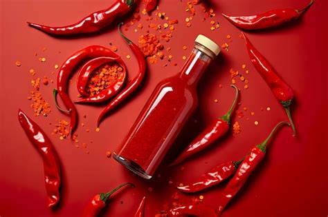 Premium Ai Image Tabasco Hot Pepper Sauce With Red Chili Pepper Flat Lay