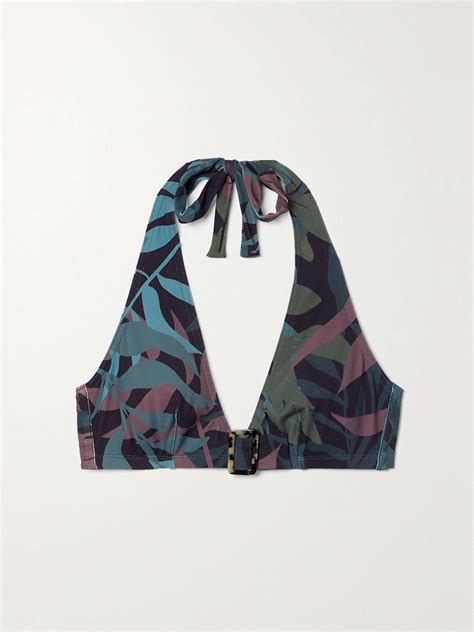 ERES Eucalyptus Embellished Printed Triangle Halterneck Bikini Top NET A PORTER