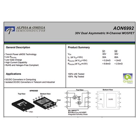 IMS011 - AON6992 AO6992 6992 30V Q1 50A Q2 85A N-CHANNEL MOSFET