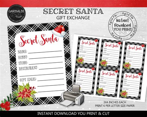 Secret Santa Questionnaire Card Secret Santa Printable Cards Etsy