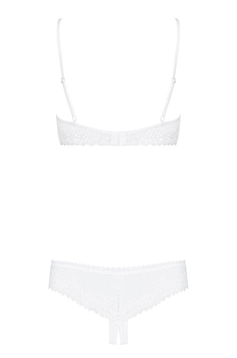 Lace Lingerie Set Underwire Half Bra Crotchless Thong White Lingerie Erotic Lingerie