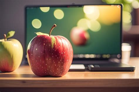 premium photo  computer monitor   red apple   screen