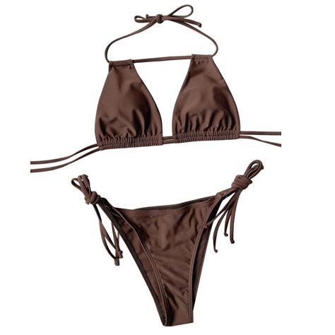 BSDJILFG 50 Clearance Off Women S 2 Pieces Spaghetti Strap Ring Linked Ribbed High Cut Bikini