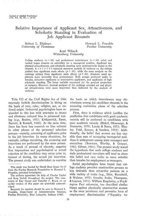 PDF Relative Importance Of Applicant Sex Attractiveness And Scholastic Standing In