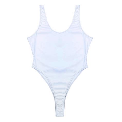 Vastwit Womens Metallic One Piece Retro Leotard Swimsuit High Cut Bikini Rave Dance Bodysuit