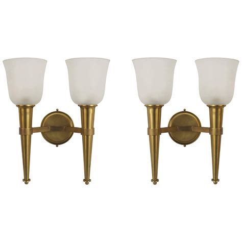 4 French Mid Century Brass And Frosted Glass Torch Wall Sconces For Sale At 1stdibs 1940s Wall