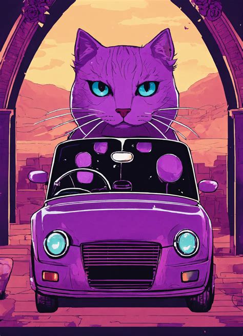 Lexica Cat Driving A Car Purple