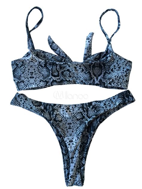 Sexy maillot de bain bikini sangles noué imprimé serpent pleine