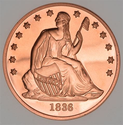 1836 Seated Liberty Dollar Tribute Series 1 Oz 999 Fine Copper