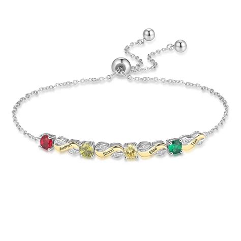 Pulsera Infinito 4 Nombres Personalizados Con 4 Piedras De Nacimiento