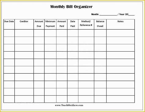 Free Monthly Bill Planner Template Of Free Printable Monthly Bill ...