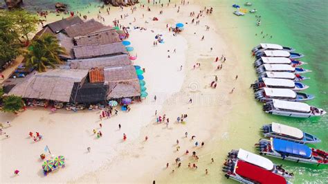 Aerial View Of Beach At Koh Khai A Small Island With Crowd Of People