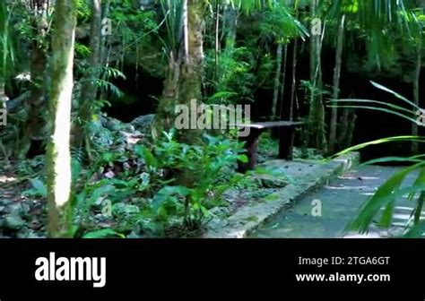 Sexy Lady Pretty Woman Model With Bikini At Amazing Blue Turquoise Water And Limestone Cave