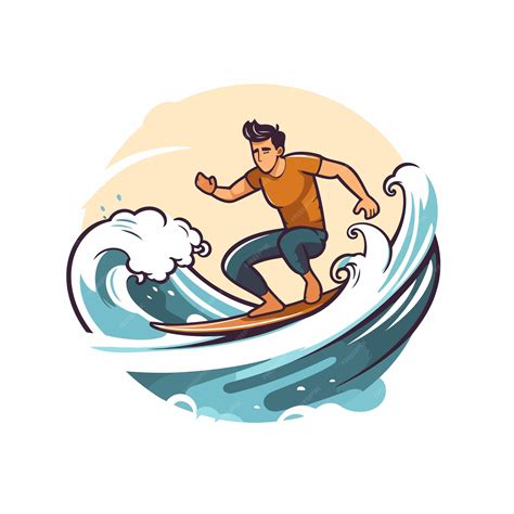 Premium Vector Surfer Riding A Wave Vector Illustration In A Flat Style