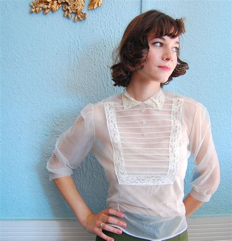 Vintage S Blouse S Sheer Blouse White Pintucked Sheer