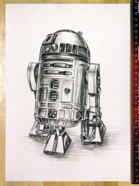 Original A4 Star Wars R2d2 Drawing R2 D2 Sci Fi Poster Picture Figure