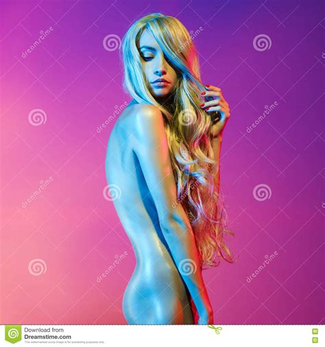 Nude Blonde In Colorful Light Stock Image Image Of Bright Intim