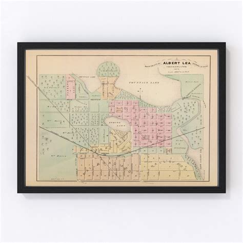 albert lea map map albert lea minnesota art vintage print