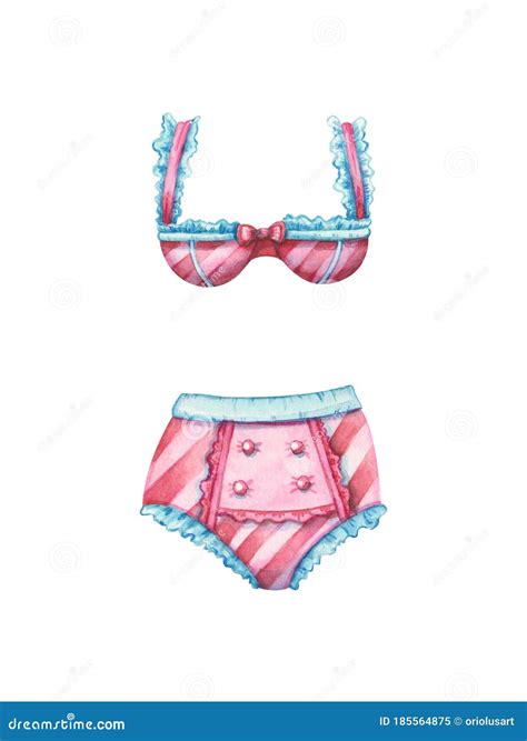 Set Of Vintage Lingerie And Swimsuits Hand Drawn Retro Summer Collection Swimwear Design In