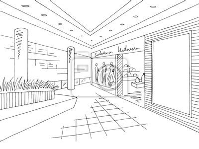 Shop Interior Graphic Black White Sketch Illustration Vector Posters