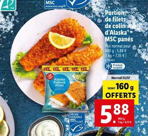 Promo Portion De Filets De Colin D alaska Msc Panés chez Lidl