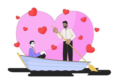 Romantic Valentines Day Boyfriends Lake Boating D Linear Illustration Concept Gay Couple