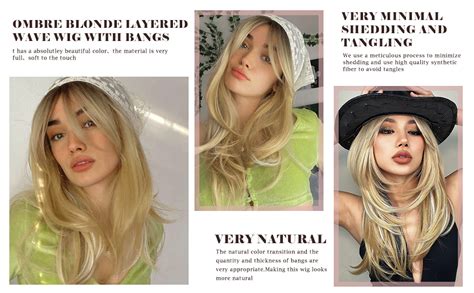 Hairucbe Ombre Blonde Wigs For Women Long Curly Heat Resistant Synthetic Wigs With Bangs