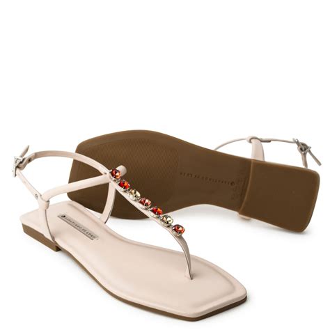 Rasteira Nude Baby Napa Pedras Vermelhas Cristal Bege