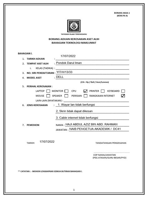 Borang Kerosakan Peralatan Ict Pdf