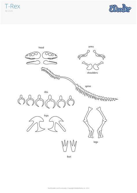 Tyrannosaurus Skeleton 3D Pen Stencil - 3Doodler | 3d pen stencils, 3d ...