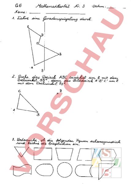 Arbeitsblatt Drehen Spiegeln Verschieben Klassenarbeit Geometrie