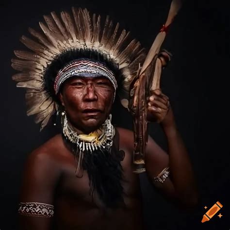 Artwork Showcasing Indigenous Culture With Traditional Weapons On Craiyon