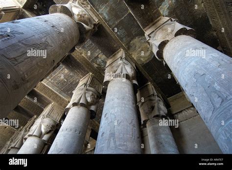 Columns Outer Hypostyle Hall Temple Of Hathor Dendara Egypt Stock