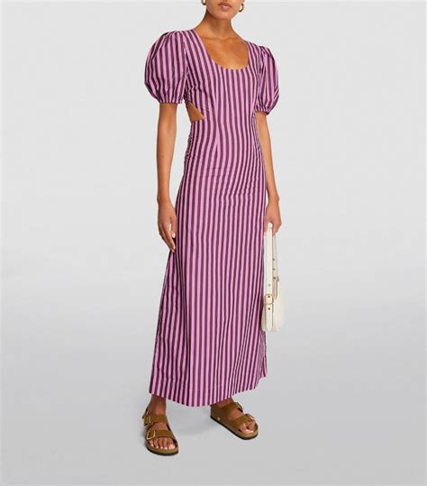 Womens Ganni Purple Striped Cut Out Midi Dress Harrods Us