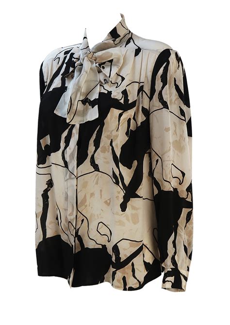 Pussy Bow Cream Blouse With Black Panther Silhouettes M L Reign Vintage